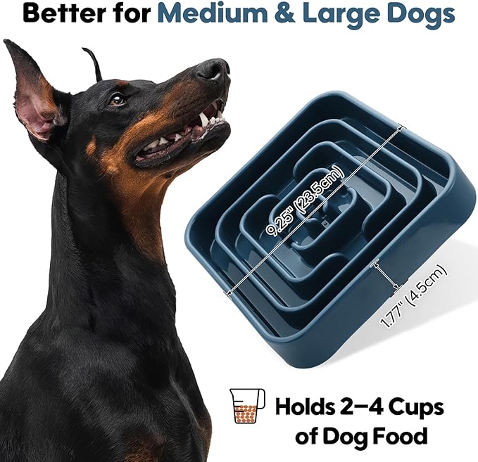 TOBYTO Slow Feeder Dog Bowls for Large Medium Breed, Anti-Choking Pet Slow Feeding Food Bowl, Non Slip Maze Puzzle Dog Feeder Bowl Prevent Bloating,Dark Blue