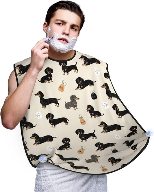 Stretchable Beard Cape, Non-Stick Hair Catcher for Trimming, Waterproof Grooming Apron, Cartoon Dachshund Weiner Dog Pet Dogs