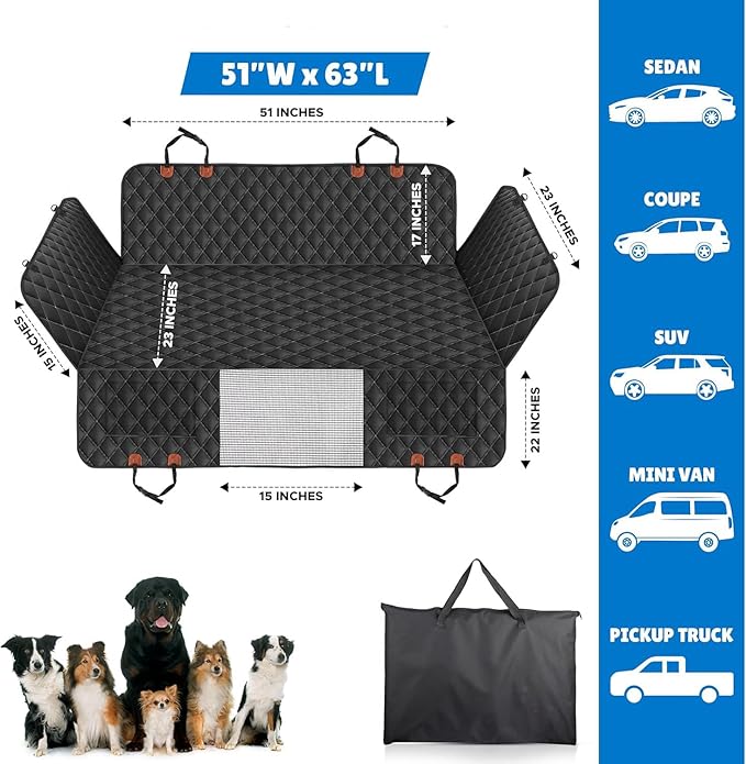 Back Seat Extender, Car Dog Seat with Hard Bottom Holds 420lbs, Thick & Durable Waterproof Pet Hammock Protector for Car, SUV,Truck(Black)