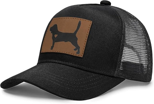 Dog Lover Gifts, Dog Leather Patch Trucker Hat Baseball Hats Adjustable Snapback Outdoor Baseball Cap, Mesh Back