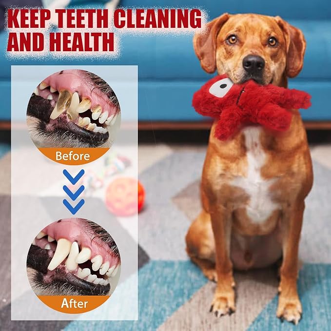 Squeaky Dog Toy, Plush Stuffed Dog Toy Keep Them Busy Tug of War Dog Chew Toy for Small Medium Large Dogs (Red)