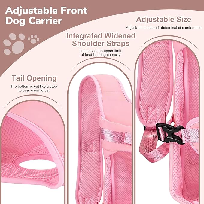 Pet Carrier Backpack, Adjustable Front Dog Carrier, Legs Out Dog Chest Carrier, Waterproof Dog Back Pack for Small Medium Dogs Cats Puppies and Rabbits Hiking Camping (Pink, Small)