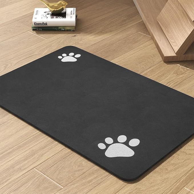 Pet Feeding Mat-Absorbent Dog Mat for Food and Water Bowl-No Stains Quick Dry Water Dispenser Mat-Dog Accessories Pet Supplies-Bowl for Messy Drinkers（Black,12"x19"