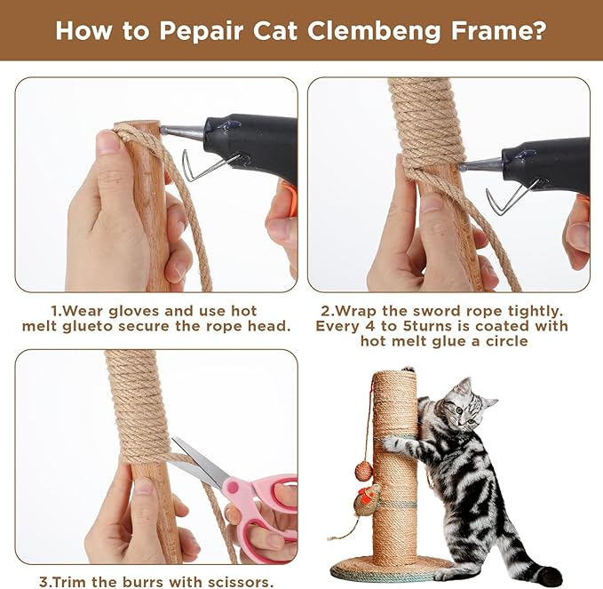 328FT/100M Sisal Rope for Cat Scratcher, 6mm Cat Scratching Sisal Rope Jute Ropes for Scratch Posts, Cat-Trees, DIY Projects, Twine Ropes for Cats Scratching Post