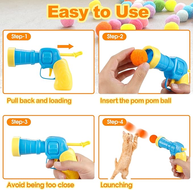 31Pcs Cat Ball Toy Launcher Gun,Cat Balls Fetch Toy,30Pcs Plush Fuzzy Balls Launcher Cat Toy for Cats with 1 Gun,Funny Interactive Cat Toys for Bored Indoor Adult Cats,Cute Kitten Kitty Toys