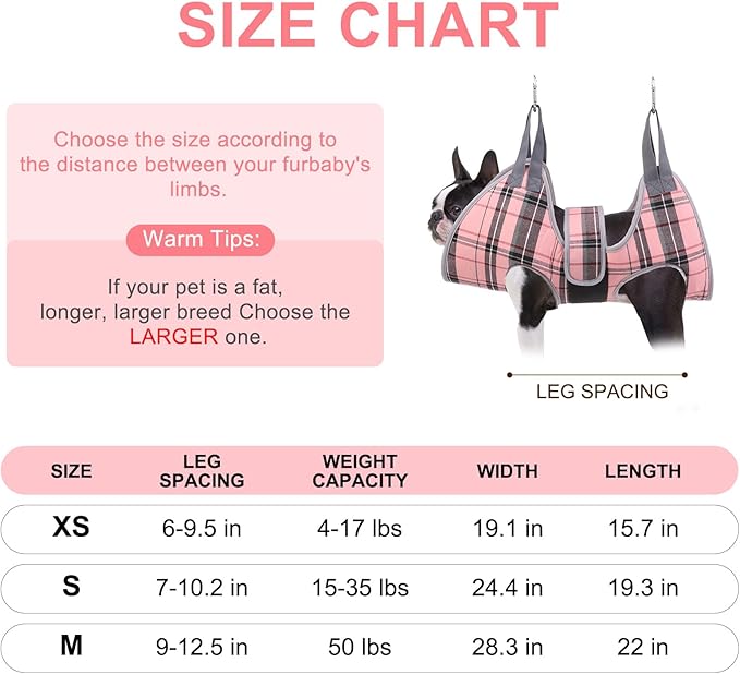 BEAUTYZOO Dog Grooming Hammock for Small Dogs Cat- Dog Sling for Nail Trimming/Clipping- Dog Hanging Harness Holder with Thick Fabric Neck Support & Strap Restraint Claw Care, Pink S