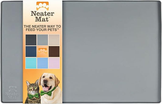 Neater Pet Brands Neater Mat Pet Mats for Food and Water, Cat & Dog Bowl Mat Waterproof Silicone, Feeding Tray, Dog Food Mats for Floors, Placemat w/Raised Edge for Under Bowls, 19" x 12", Grey