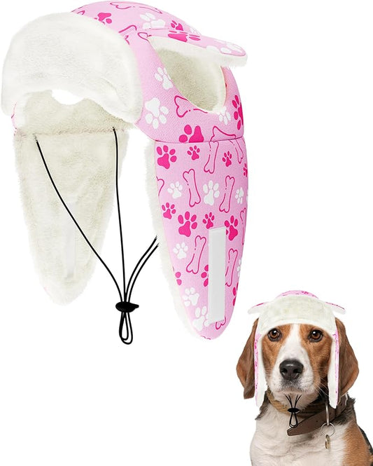 PET SHOW Dog Trapper Hat Winter Hat for Small Medium Dogs Warm Fleece Aviator Hats with Ear Flaps Adjustable Outdoor Girl Pet Pilot Costume Cap M-Pink Paw/with Ear Holes