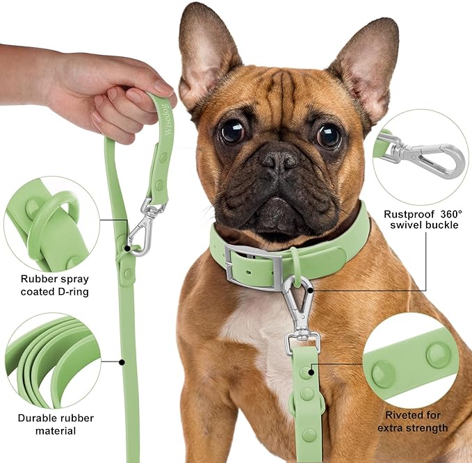 Wisedog Waterproof Dog Leash – 5ft/6ft Adjustable with 2 Hooks & Traffic Handle, Easy to Clean Double Clip Leash for Small, Medium, Large Dogs (Sage Green,S)