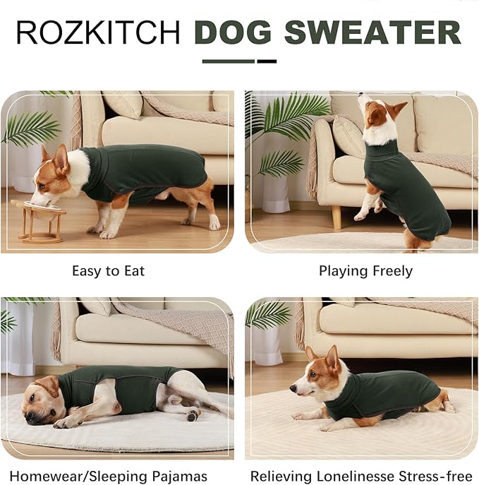 ROZKITCH Dog Winter Coat Soft Pullover Pajamas, Pet Windproof Warm Cold Weather Jacket Vest Cozy Jumpsuit Apparel Outfit Clothes for Walking Hiking Travel Sleep Green S