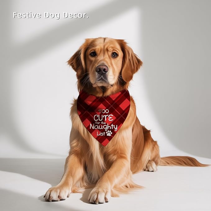 Christmas Dog Bandanas Funny, Dog Christmas Scarf 2 Packs, Pets Festive Plaid Décor for Small Dogs
