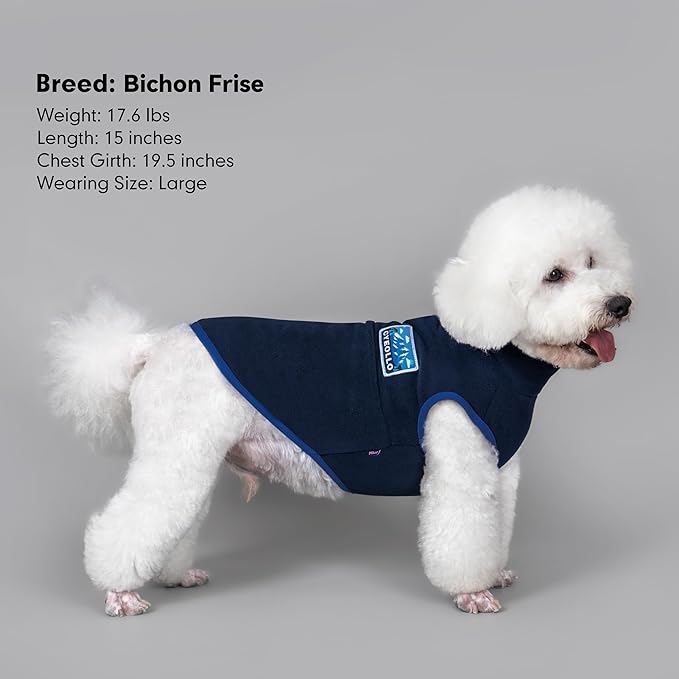 cyeollo Fleece Dog Sweater, Turtleneck Dog Sweatshirt Stretchy Pullover Fleece Vest Warm Winter Fall Clothes for Small Dogs Boy Pet Apparel, Navy Blue L