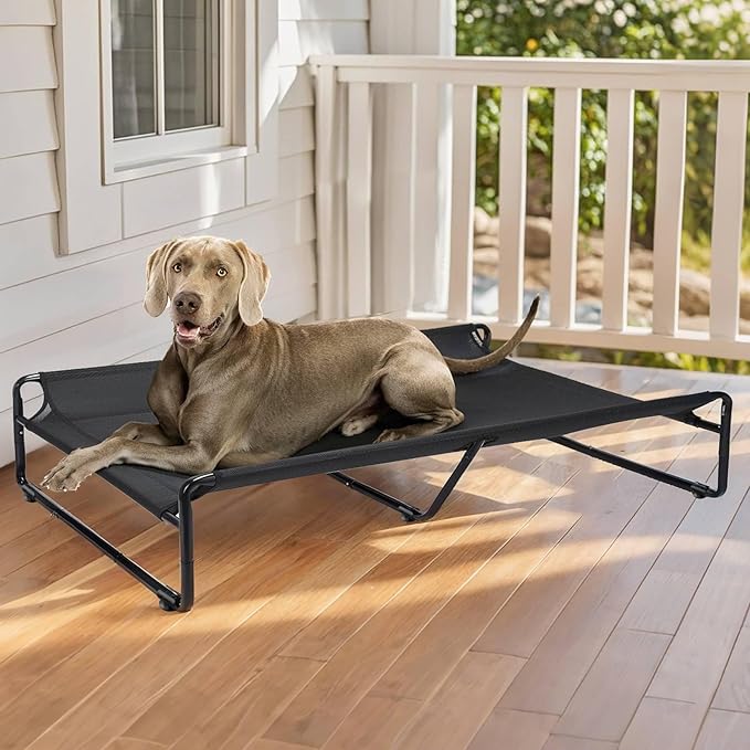 Veehoo Original Outdoor Elevated Dog Bed, Cooling Raised Dog Cot for Large Dogs, Portable Standing Pet Hammock Platform with Washable Breathable Mesh, No-Slip Feet, XX-Large, Black, CWC2201