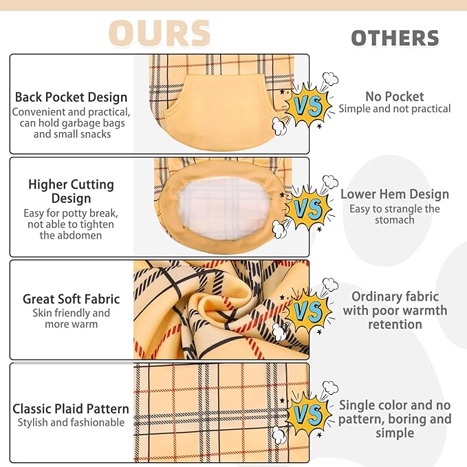 KOOLTAIL Plaid Dog Hoodie for Small Medium Large Dogs,Pet Clothes Sweater with Hat and Pocket for Cold Weather Winter, Soft&Warm Doggy Hooded Sweatshirt Coat Outfit for Puppy Cats Girls Boys Beige S