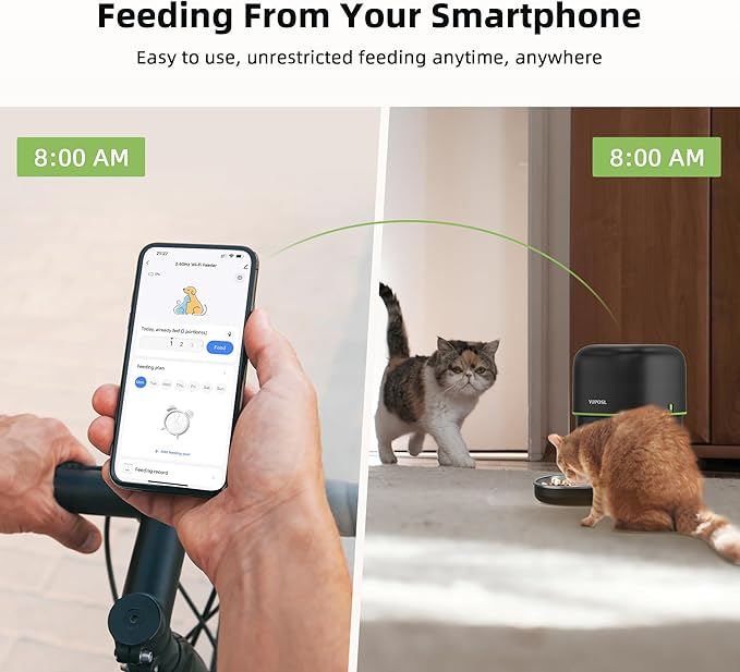 Automatic Cat Feeder, 5G WiFi Cat Food Dispenser with Freshness Preservation, 2L Timed Cat Feeder with APP Remote,15 Meals Per Day, Programmable Portion Size, Auto Pet Feeder Also for Small Dogs