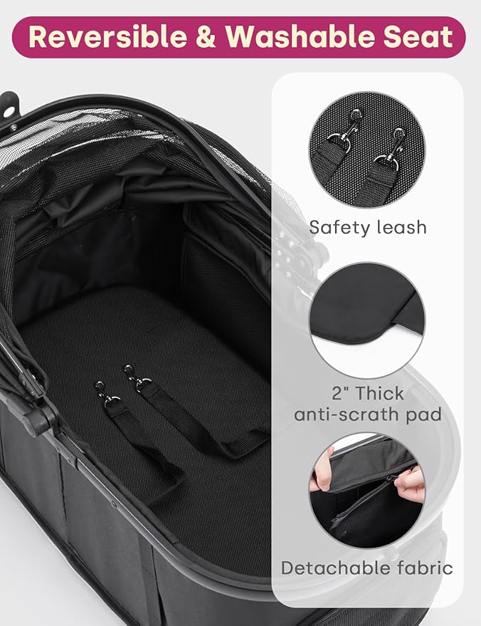 Dog Stroller for Small Medium Dogs Up to 60lbs, 4 Wheels Folding Pet Stroller with Detachable Carrier, Pet Travel Carrier for 2 Dogs & Cats, Storage Basket, Breathable Mesh, Cup Holder, Black