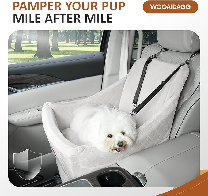 Dog Car Seat for Medium Sized Dog,Pet Travel Car Bed with Seat Belt Channle,Fully Detachable and Washable Car Dog Seat with Adjustable Straps,3 Straps Easy to Install (Beige)