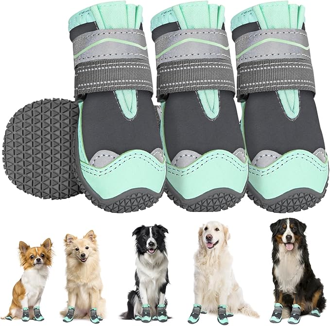 SlowTon Dog Shoes for Large Small Medium Dogs - Waterproof Dog Boots for Summer Hot Pavement, Paw Protector for Outdoor Walking Winter Snow, Anti-Slip Rubber Dog Booties for Hardwood Floor (GR, 1)