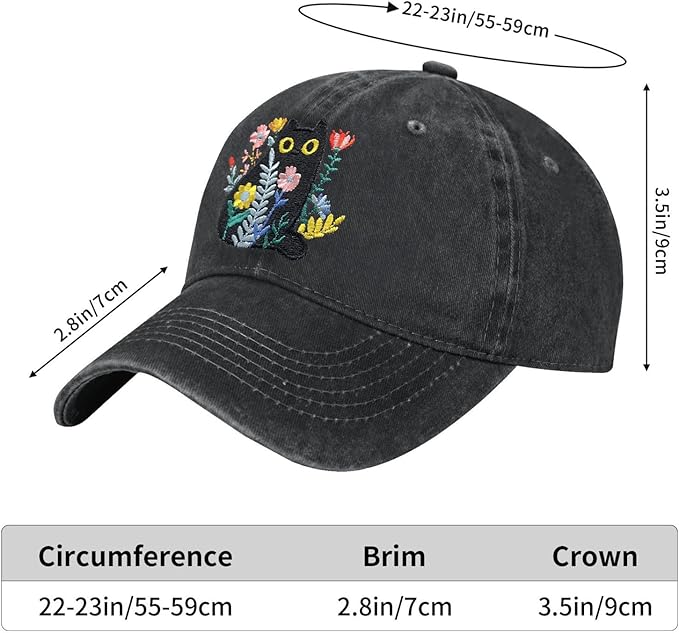 Black Cat Hat,Ragdoll Cat Embroidered Adjustable Cotton Baseball Cap for Men Women,Gifts for Cat Lovers