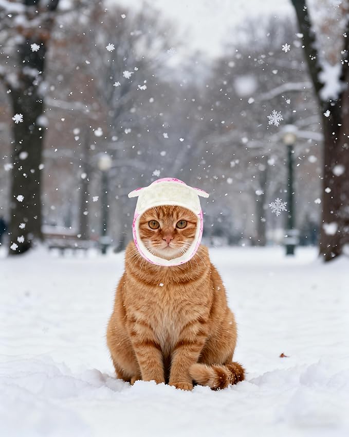 PET SHOW Dog Trapper Hat Winter Hat for Extra Small Dogs Cats Warm Fleece Aviator Hats with Ear Flaps Adjustable Outdoor Girl Puppy Pet Pilot Costume Cap XS-Pink Paw/with Ear Holes