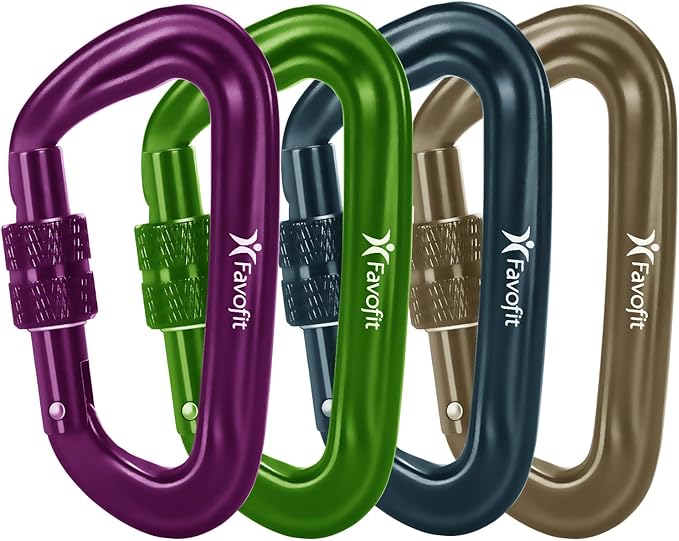 Heavy Duty Locking Carabiner Clips - Favofit 12KN (2697 lbs) Clips 3.2'' Small D Ring for Camping Hammock Hiking Dog Leashes Keychains - Perfect for Outdoor Enthusiasts