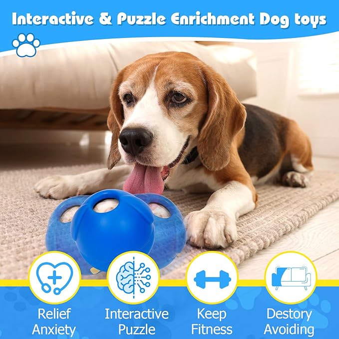 Yipetor Interactive Treat Dispensing Dog Toy, Large 3IN1 Frozen Dog Enrichment Toy, Tough Rubber Chew Ball Dog Puzzle Toys for Large Medium Breeds - Keep Them Busy/Anxiety Relief/Feeding Slow
