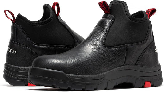 ROCKROOSTER Bakken Men's Black 6 inch Chelsea Boots, EH Rated Waterproof Slip-on Work Boots AK303-Soft Toe, AK323-Steel Toe, CP323-Comp Toe