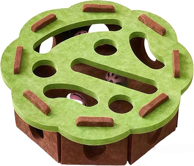 Interactive Cat Scratch Box with Nail File & Slow Feeder - Puzzle Enrichment Toy for Indoor Cats Mental Stimulation