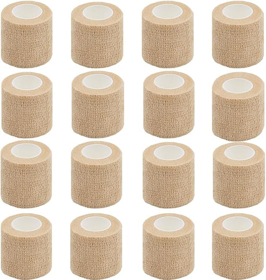 16 Pack Self Adhesive Bandage Wrap, 2" X 5 Yards Beige Elastic Cohesive Bandage Wrap for Sports, First Aid Medical, Wrist, Ankle Sprains, Swelling and Vet Wrap,Grip Tape