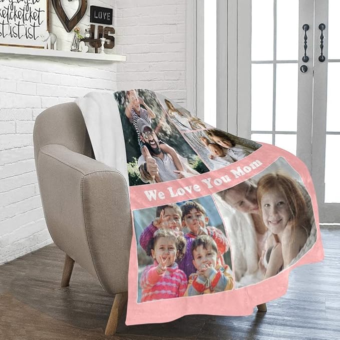 Custom Blanket for MOM, Customizable with Photo Pictures Collage Mother's Day Blankets Gift for Mother, Grandma, Family, Lover, Wife, Sisters, Personalized Customized Women Throws Souvenir