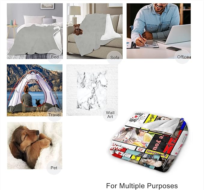 Custom Blanket with Photos, Personalized Blankets Gifts for Family Lover Friends Sisters Adults, Customizable Queen Bed Throws with Text Souvenirs 7 Photo Collage Made in US
