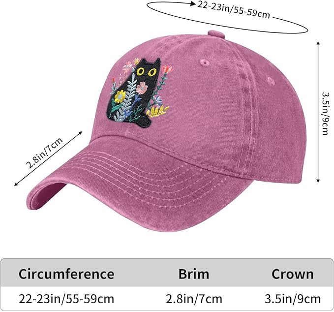 Black Cat Hat,Ragdoll Cat Embroidered Adjustable Cotton Baseball Cap for Men Women,Gifts for Cat Lovers