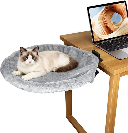 Cat Desk Bed - 360-Degree Rotation Cat Desk Hammock & Space-Saving Semi-Circular Cats Bed, Soft Faux Rabbit Fur Material, Suitable for Various Desktops, Diameter 42cm (X-Large)