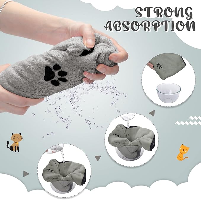 Tegeme 4 Pack Dog Towels for Drying Microfiber Soft Absorbent Pet Bath Towel Dog Drying Grooming Cloth with Embroidered Paw for Pet Cat Bathing Grooming(27.5 x 55 Inch,Gray)
