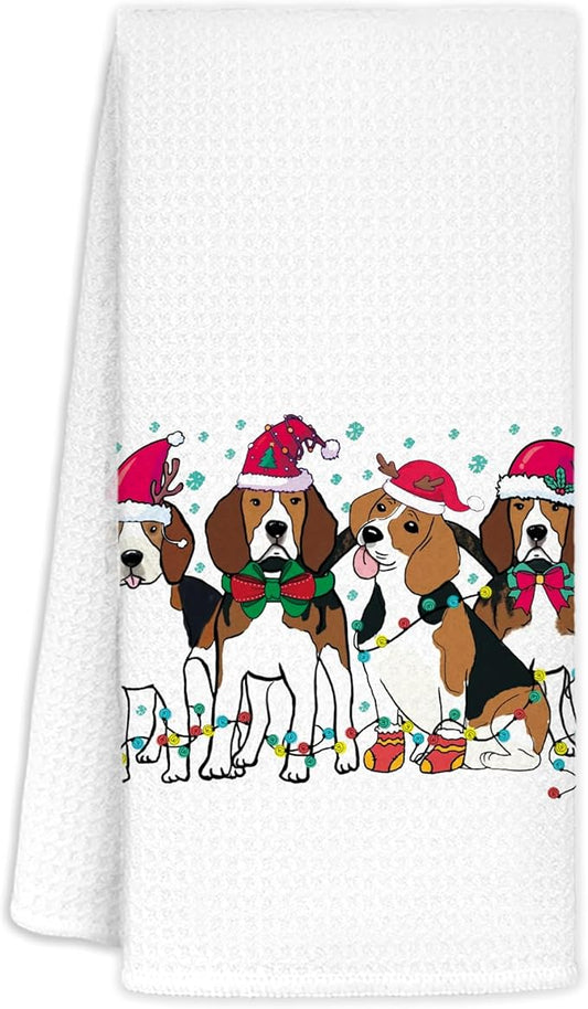 Beagle Christmas Kitchen Towels, Beagle Gifts Dish Towels Tea Towels for Kitchen, Christmas Hand Towels for Bathroom Kitchen Decor, 16x24 Inches