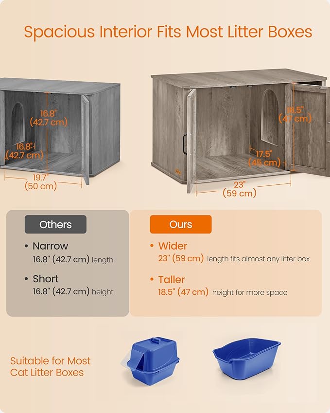 Feandrea Litter Box Enclosure, Modern Cat Litter Box Furniture Hidden, Front Entry, Double Doors, Handles, Cat House, Side End Table, 33.5 x 19 x 19.5 Inches, Heather Greige UPCL012G01