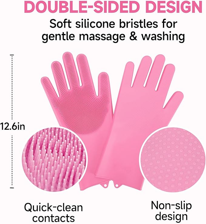 Dog Washing Gloves - Quick Drying Dog Towel,Cat Bath Grooming Gloves Brush with High-Density Teeth for Bathing Massaging，Absorbent Pet Bath Towel 30.3"x13.8" with Hand Pocket for Dog Cat Pink