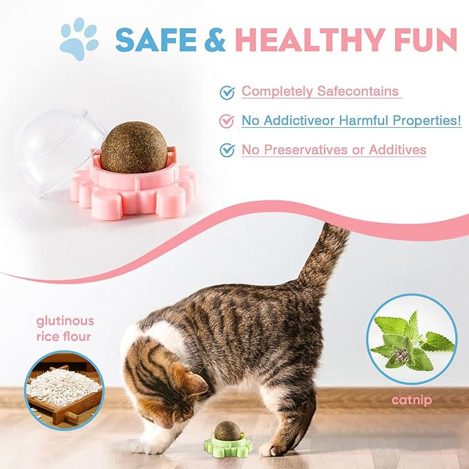 Catnip 4-Pack 360° Rotating Organic Rollers - Wall-Mounted and Floor-Standing for Cleaning Teeth, Stress Relief and Interactive Games - Suitable for Multi-cat households to Promote cat Health