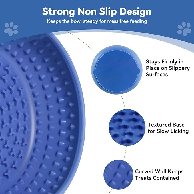 Slow Feeder Dog Bowl, BPA-Free Silicone Lick Mat for Small and Medium Dogs, Non-Slip & Dishwasher Safe (Dark Blue,L)