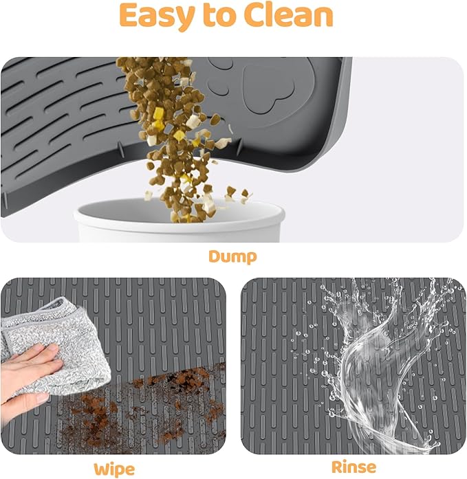 Dog Food Mat, Extra Large 34" x 22" Silicone Pet Feeding Mat with Raised Edge Pet Placemat for Small, Medium, and Large Pets Non-Slip, Easy to Clean (Dark Grey)