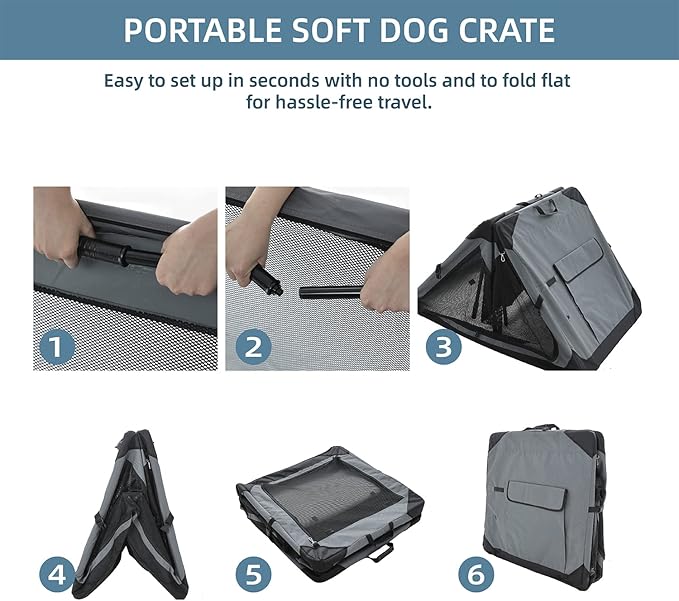 Pettycare 26 Inch Collapsible Foldable Soft Dog Kennel with Chew Proof Mesh Windows, Indoor & Outdoor Travel Dog Crate
