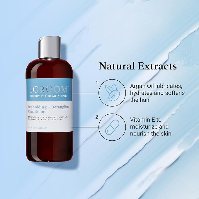 iGroom Deshedding & Detangling Dog Conditioner, Luxury Pet Beauty Care, Loosen Tangles + Unwanted Undercoat, Adds Shine + Volume, Made in USA (16 OZ)