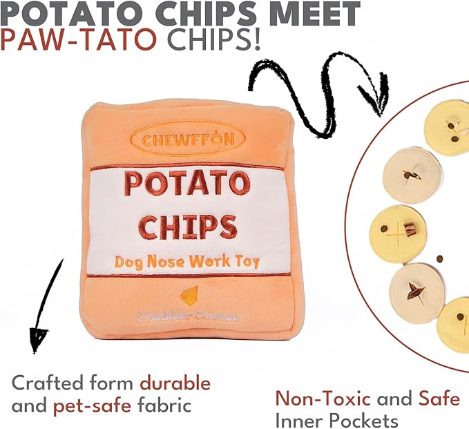 CHEWFFON Dog Enrichment Puzzle Toys, Interactive Snuffle Crinkle Treat Toy for Boredom and Mental Stimulating, Nose Work Potato Chips Dog Toy for Small, Medium and Large Dogs