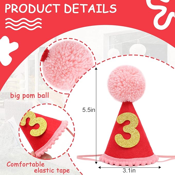 Pet Birthday Hat with Interchangeable Numbers 1-10 | Adjustable Pet Party Cone Hat for Dogs & Cats | Puppy Birthday Photo Props for 1st to 10th Birthday Celebrations (Red Birthday Pet Hat)