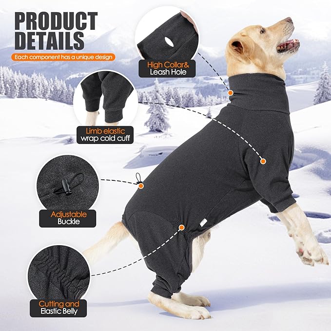 Warm Fleece Dog Sweater with Turtleneck & Leash Hole, Long Sleeve Winter Pullover Jumpsuit for Medium Dogs – Cold Weather Indoor/Outdoor Apparel (Dark Gray, Medium)