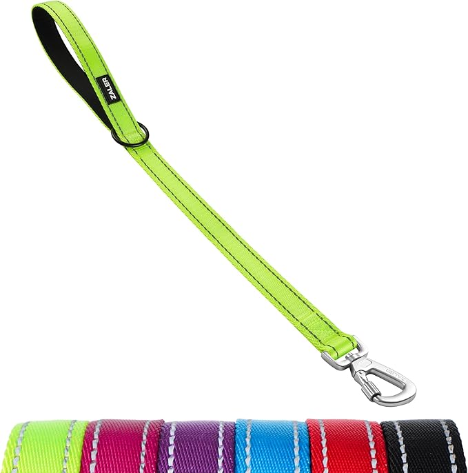 ZALER Short Dog Leash 2 ft, 24 Inches Traffic Leashes for Dogs, Nylon Reflective Dog Lead with Padded Handle, Heavy Duty Pet Leash with Carabiner Clip for Large and Medium Dogs (24" Green)