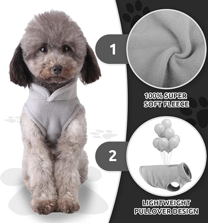PETCARE Small Dog Sweater Cat Fleece Vest Soft Dog Jacket with Leash O-Ring Winter Warm Pet Pullover Coat Puppy Clothes for Small Dogs Cats Chihuahua Apparel Shih Tzu Costume, Grey