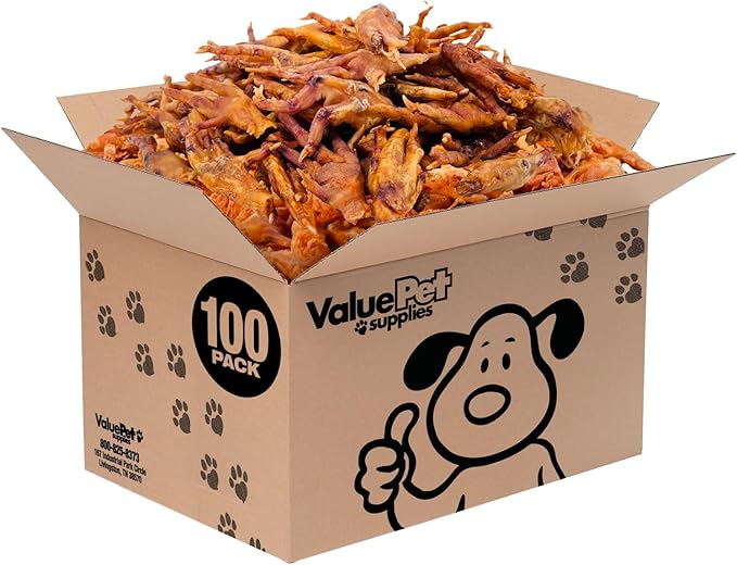 ValueBull Chicken Feet for Dogs, 100 Count Bulk Pack - All Natural Dog Chew, Hip and Joint Chew, Single Ingredient Dog Treat