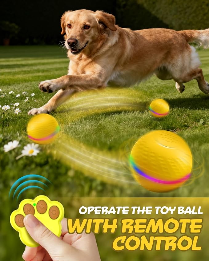 Interactive Dog Toys Ball, 2025 Upgraded 360° Anti-chew Safe Material Remote Control Dog Toy, Durable Motion Activated Automatic Rolling Dogs Balls for Medium/Large Dogs, USB Rechargeable