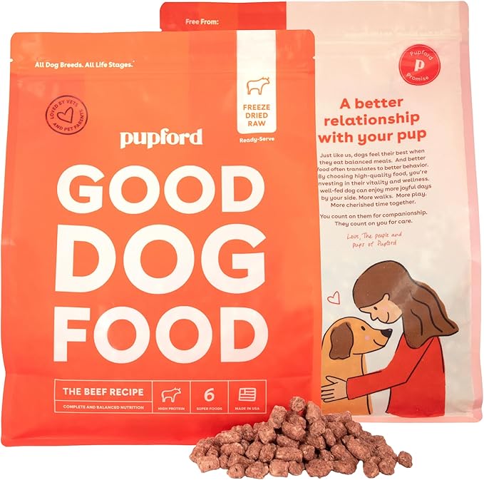 Pupford Good Dog Food, Freeze-Dried Raw, High-Protein, Superfood Ingredients, Vet-Approved, No Fillers or Artificial Additives (Beef Recipe, 25 oz)